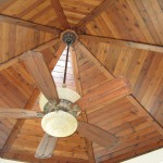 Unique re-claimed redwood ceiling treatment view 2